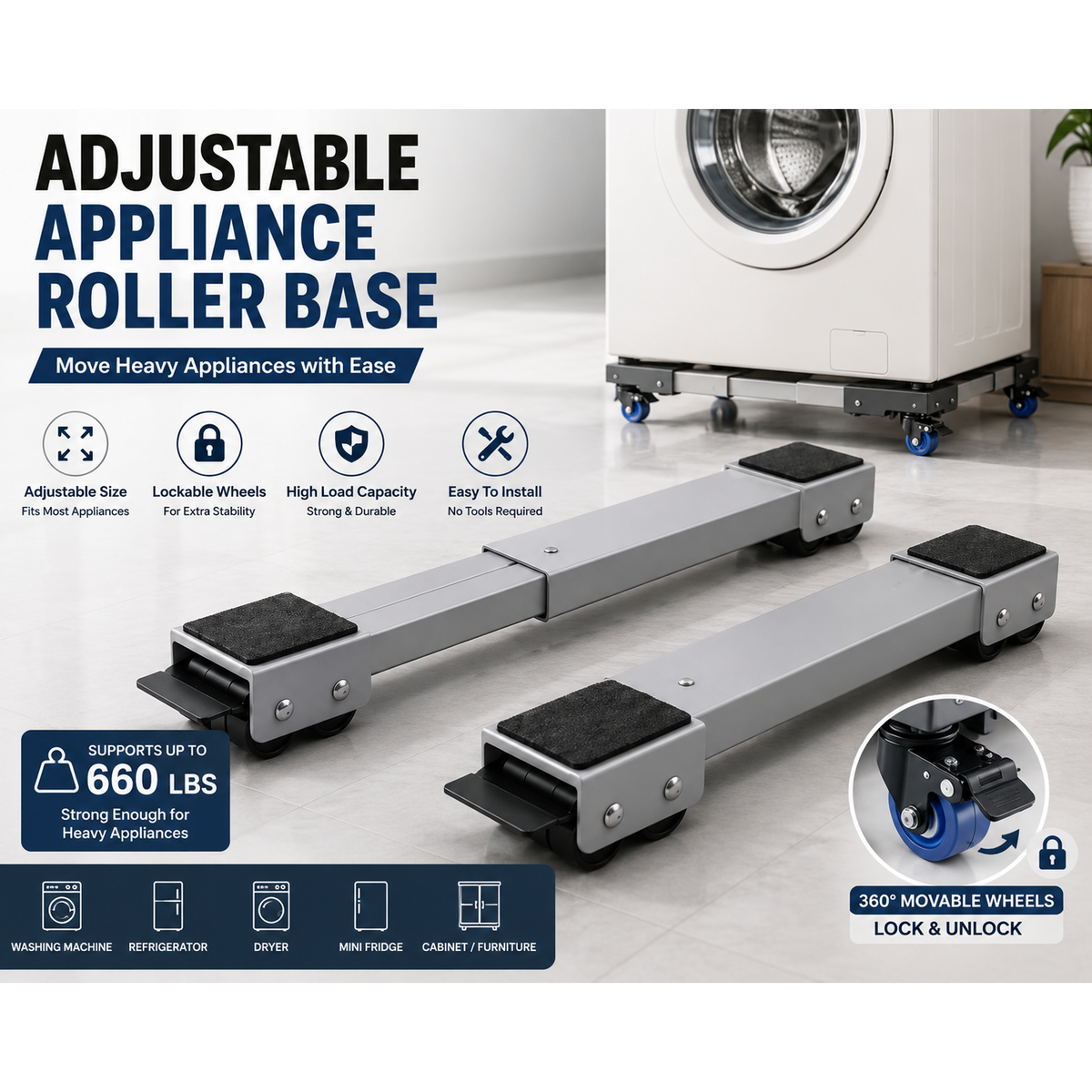 Adjustable Appliance Roller Base